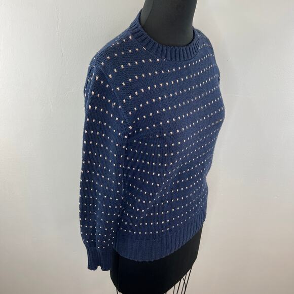 VINTAGE Kreeger & Sons Blue Crew Dot Long Sleeve Cotton Pullover Sweater M VTG - Picture 3 of 7